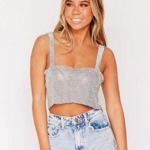 Hazel & Olive Platinum Status Crop Top Silver Rhinestone Chain